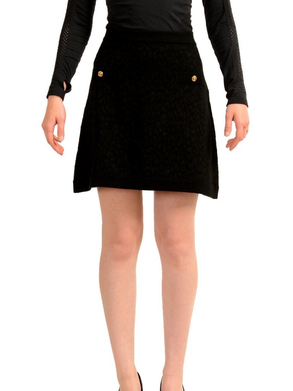 Versace Women's Black Leopard Print Jacquard Knit Mini Skirt US M IT 42